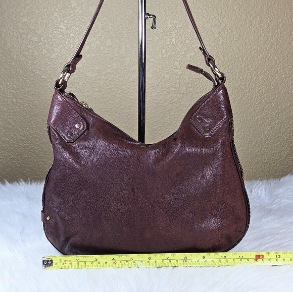 Cole Haan Dark Brown Leather Hobo Bag Braided Leather Details Shoulder Bag - Picture 2 of 12